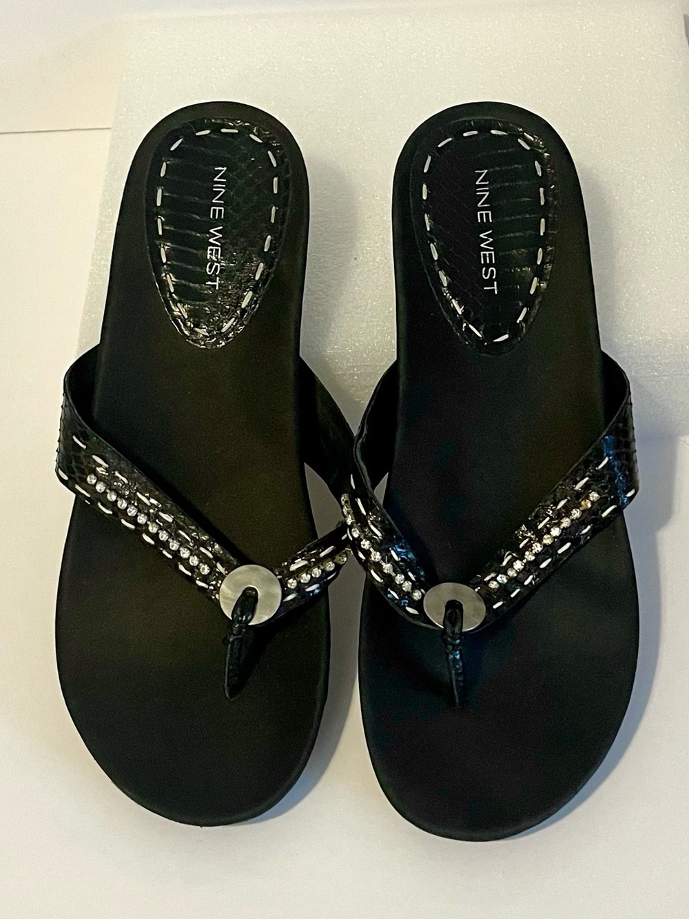 Nine West Black Jeweled Kitten-heel Thong Sandals